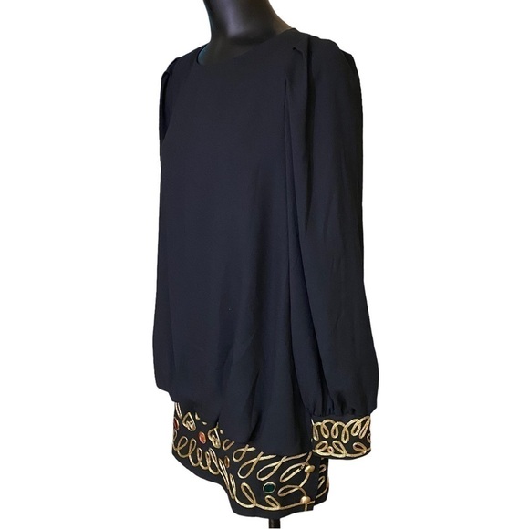 Nicole Studio New York Black and Gold Trim Blouson Sleeve Mini Dress - Picture 3 of 7